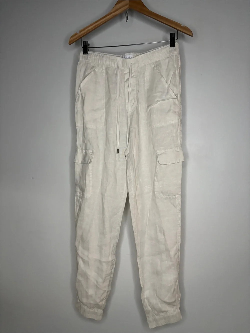 Nicole Miller Cargo Joggers Off-White 100% Linen Size M